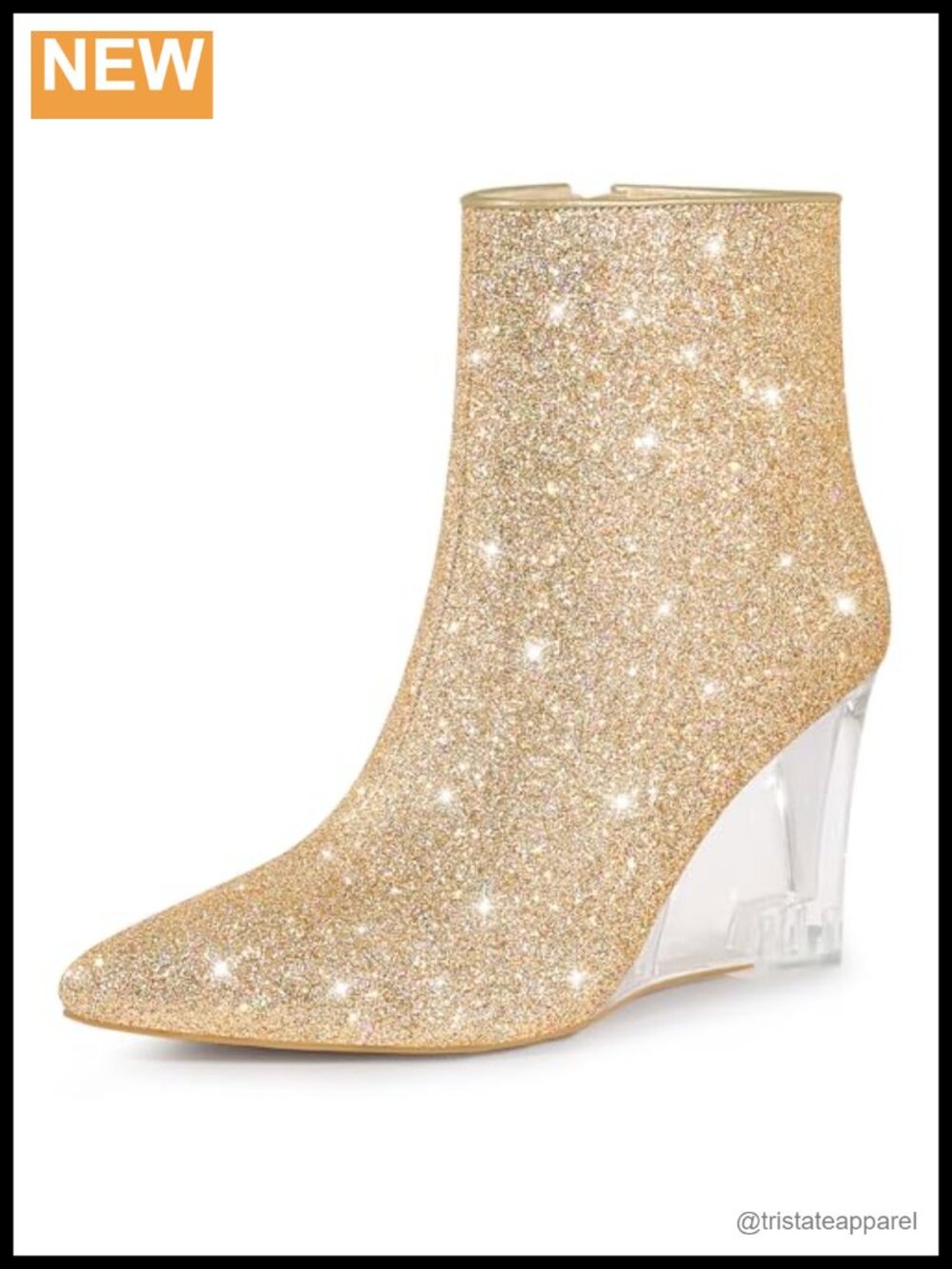 Sequin Pointed Toe Clear Wedge Heel Ankle Boots Women Glitter Party